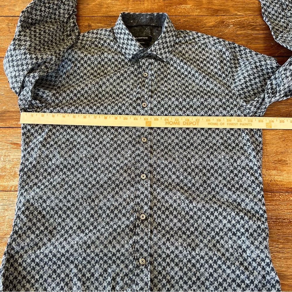 Bugatchi Shaped Fit Shirt Houndstooth Long Sleeve Button Down Large Black Gray - Picture 8 of 16